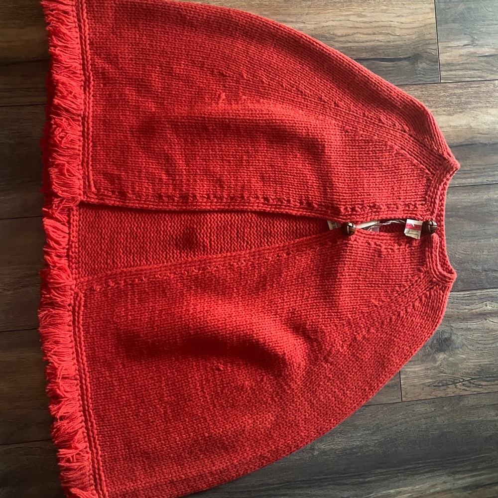 Lucky Brand - Cape Poncho knit Sweater Boho Fringe Shawl Hippie Medium